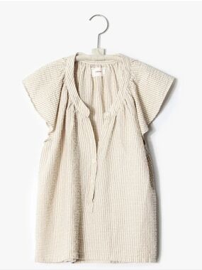 XiRENA Top Size Medium Cream and Navy Striped Button Shirt, Excellent Condition